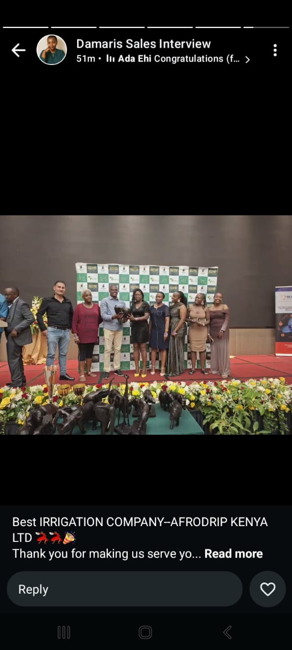 Afrodrip Ltd receiving Best Irrigation Company award from Avocado Society of Kenya 2026