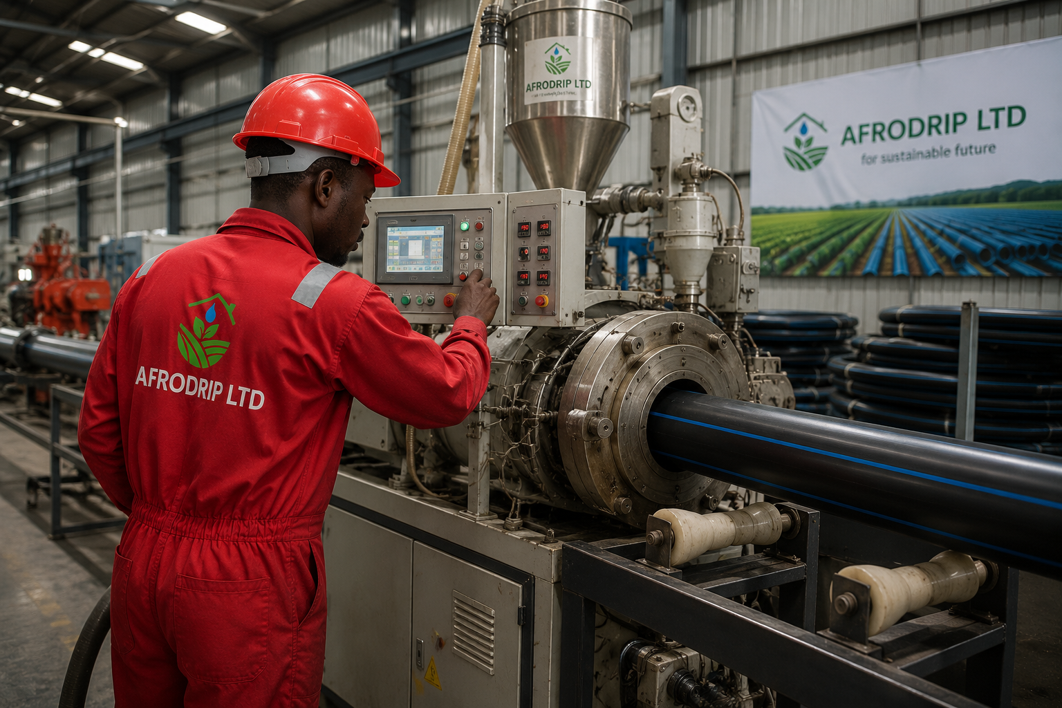 AFRODRIP HDPE pipe production line in the factory